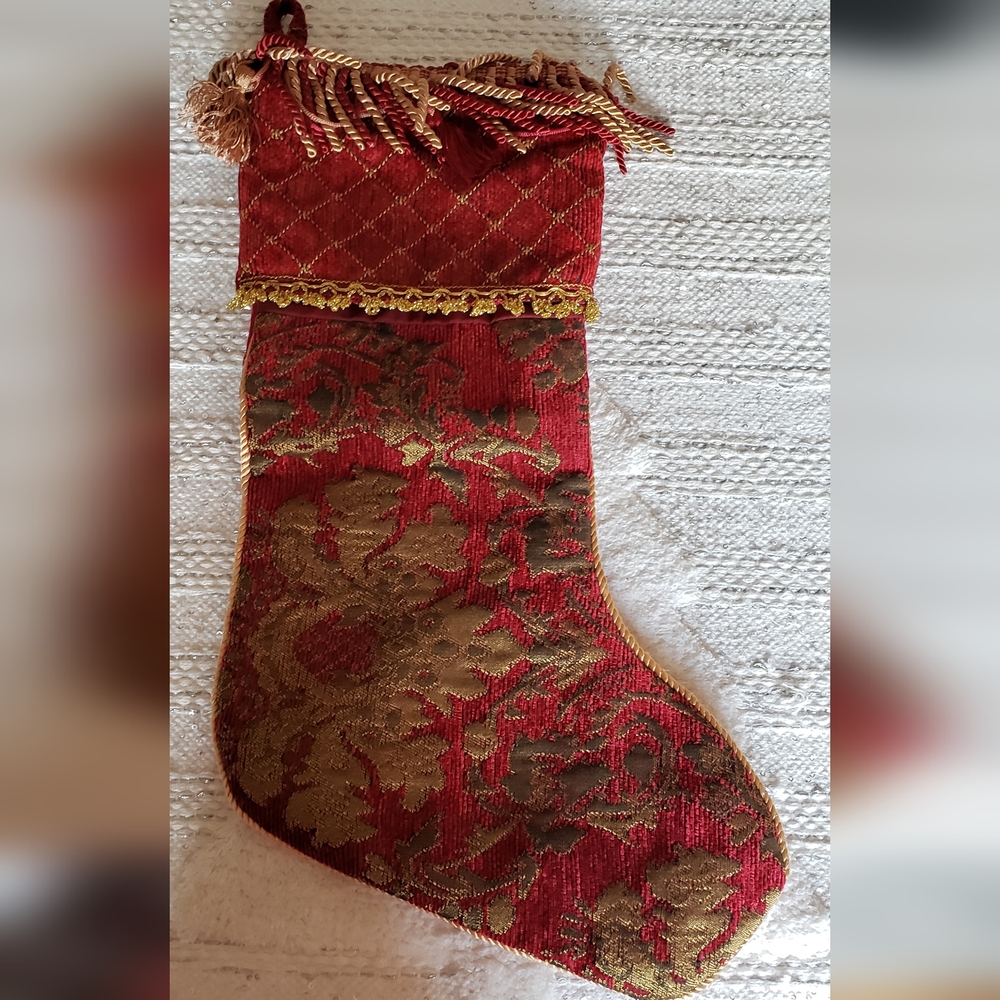 Christmas Stocking Tassles Burgundy Gold Velvet Corduroy